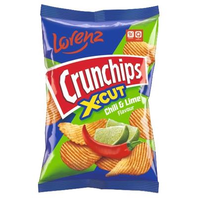 Lorenz Crunchips 3 Packets 130g | Lorenz X-cut Potato Snacks, Flavored Chips | (3 Pack, Chilli & Lime)