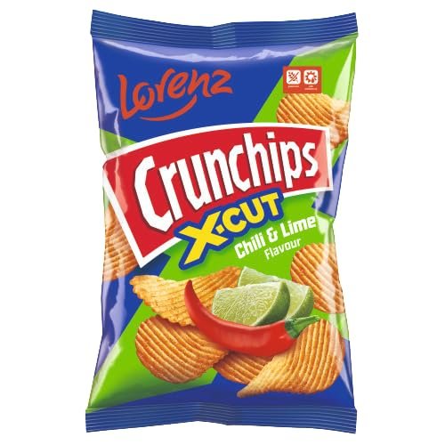 Lorenz Crunchips 3 Packets 130g | Lorenz X-cut Potato Snacks, Flavored Chips | (3 Pack, Chilli & Lime)