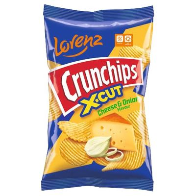 Lorenz Crunchips 3 Packets 130g | Lorenz X-cut Potato Snacks, Flavored Chips | (3 Pack, Cheese & Onion)