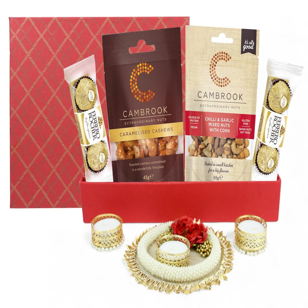 Emartbuy Diwali Gift Hamper with Festive Pearl Tea Light Candle Diya Snacks & Chocolates Handmade Decor Items  Perfect for Gifting