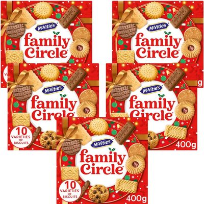 Biscuits Bundle Pack with Family Circle Biscuit Assortment 400g - 5 Pack |10 Varieties of Biscuits Suitable for vegetarians.