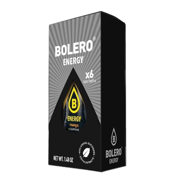 Bolero - Energy Mango - Box of 6 Sachets (6x7g) sugar-free instant flavoured energetic drink.