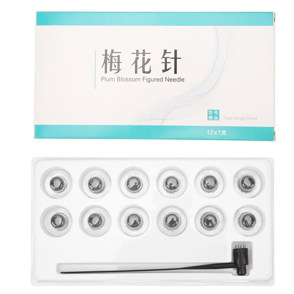 Seven Star Needle Hammer, Stainless Steel Plum Blossom Hammer with 12 Replace Heads, Seven Star Dermal Hammer Needle Acupunct Head Massage Cupping Tools for Superficial Responses