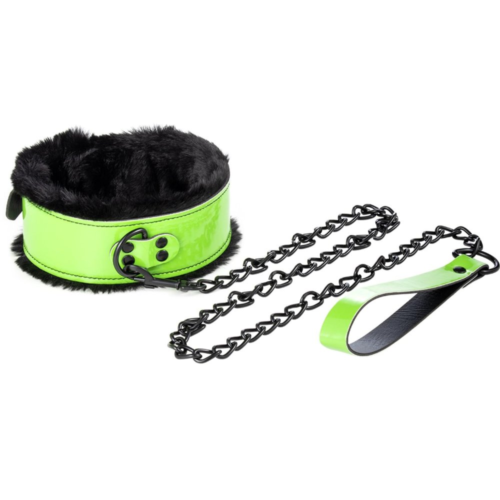Hdynasty Green Leather Black Plush Detachable Collar, Role Play Party Accessories