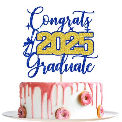 Congrats 2025 Graduate Cake Topper, Congrats Grad Cake Decorations, Congratulations, Class of 2025 Graduation Party Decorations, Blue and Gold Glitter