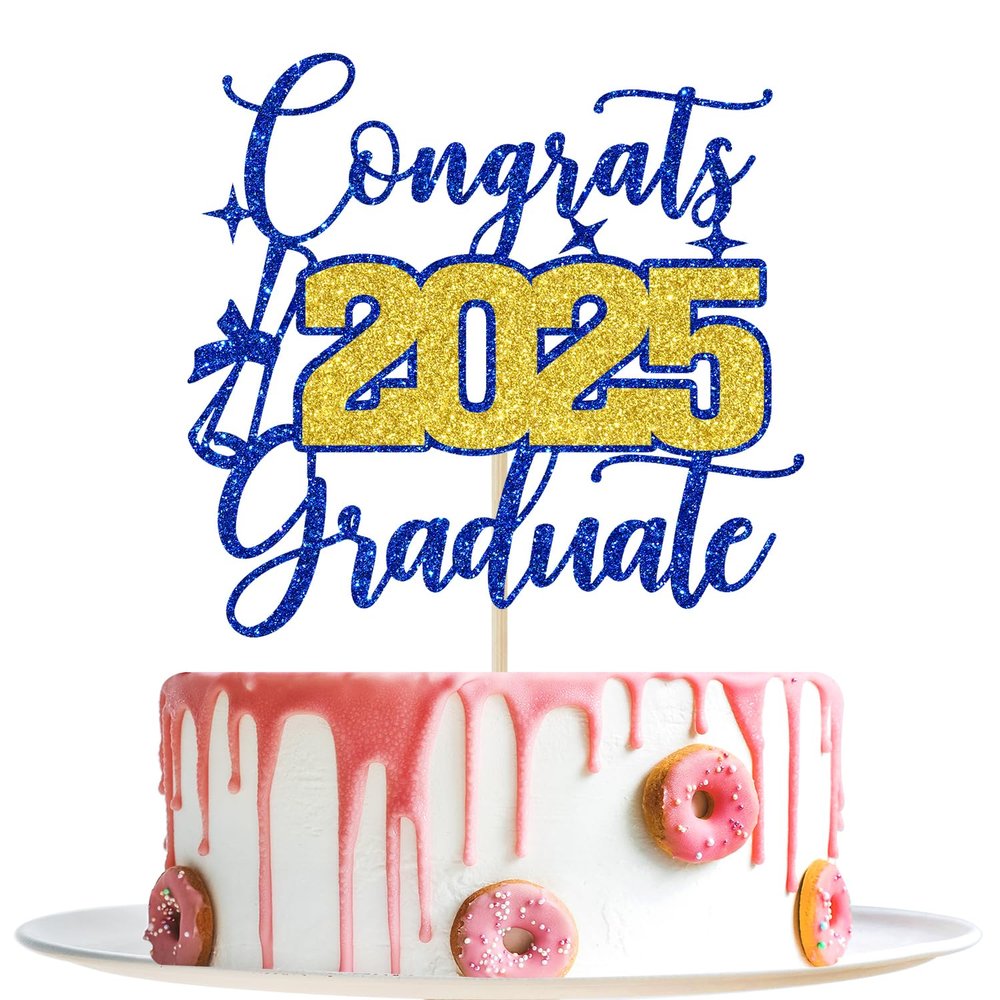 Congrats 2025 Graduate Cake Topper, Congrats Grad Cake Decorations, Congratulations, Class of 2025 Graduation Party Decorations, Blue and Gold Glitter