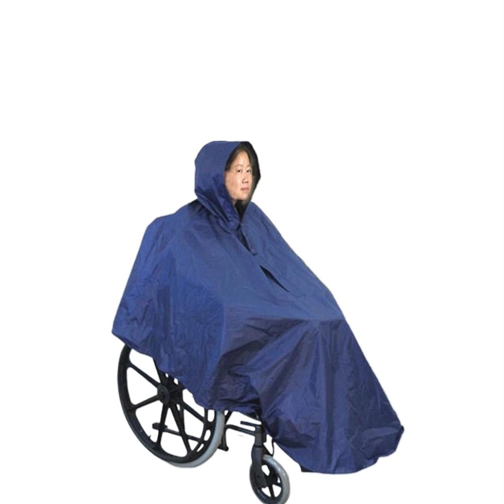 Wheelchair Poncho Adult Elderly Seniors Wheelchair Cape Heavy Duty Reusable Full Waterproof Coverage Zip Front Hood (Blue_One Size)