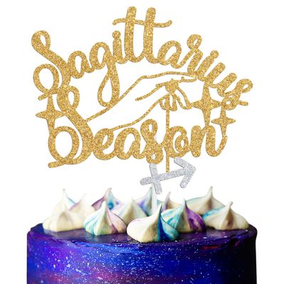 Sagittarius Season Cake Topper, Big Sagittarius Energy/December November Birthday Cake Decor, 12 Zodiac Constellation Birthday Party Decoration Supplies for Men Women, Gold Glitter