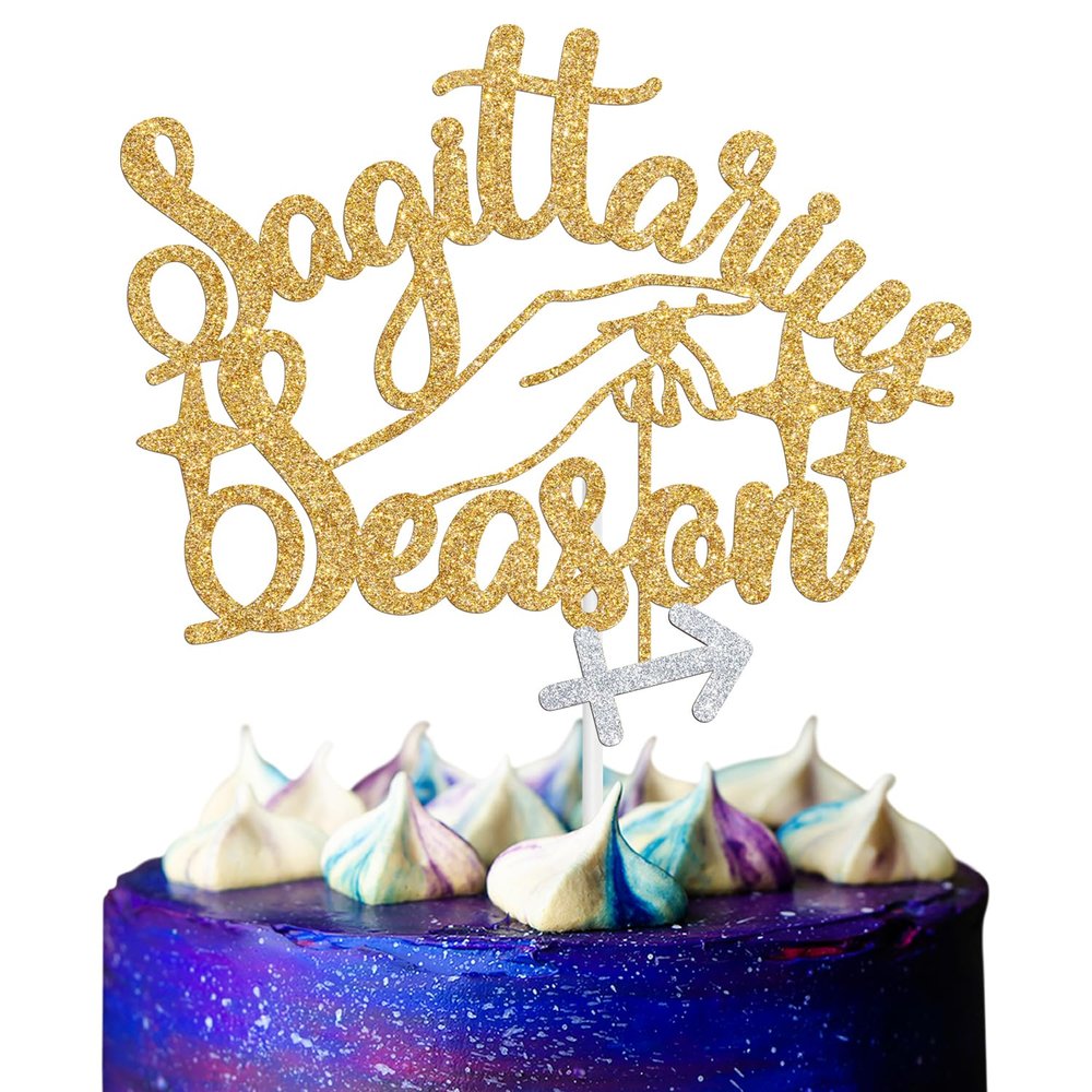 Sagittarius Season Cake Topper, Big Sagittarius Energy/December November Birthday Cake Decor, 12 Zodiac Constellation Birthday Party Decoration Supplies for Men Women, Gold Glitter
