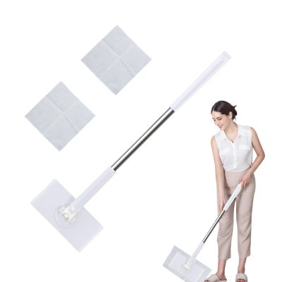 70cm Automatic Cloth Changing Mini Mop With 2 Pieces of Cloth, Compatible With Face Towel or Wipes, Hands-Free Flat Floor Cleaner With 360 Rotation for Kitchen and Home