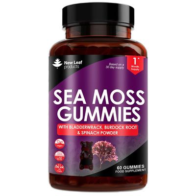 Sea Moss Gummies - Enriched with Irish Sea Moss, Burdock Root and Bladderwrack - High Strength 3000mg Vegan Gummy - Seamoss Gummies Made in UK by New Leaf 60 Gummys