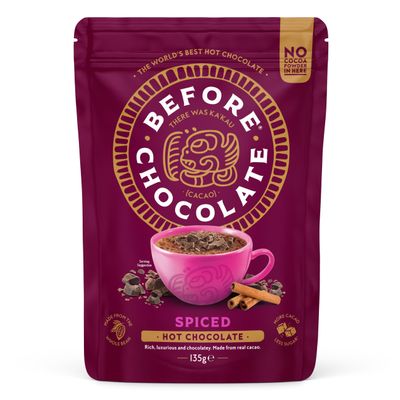 Before Chocolate - Spiced Hot Chocolate 135g, Made From Whole Cacao Bean - Dairy, Gluten, Nut & SOYA Free