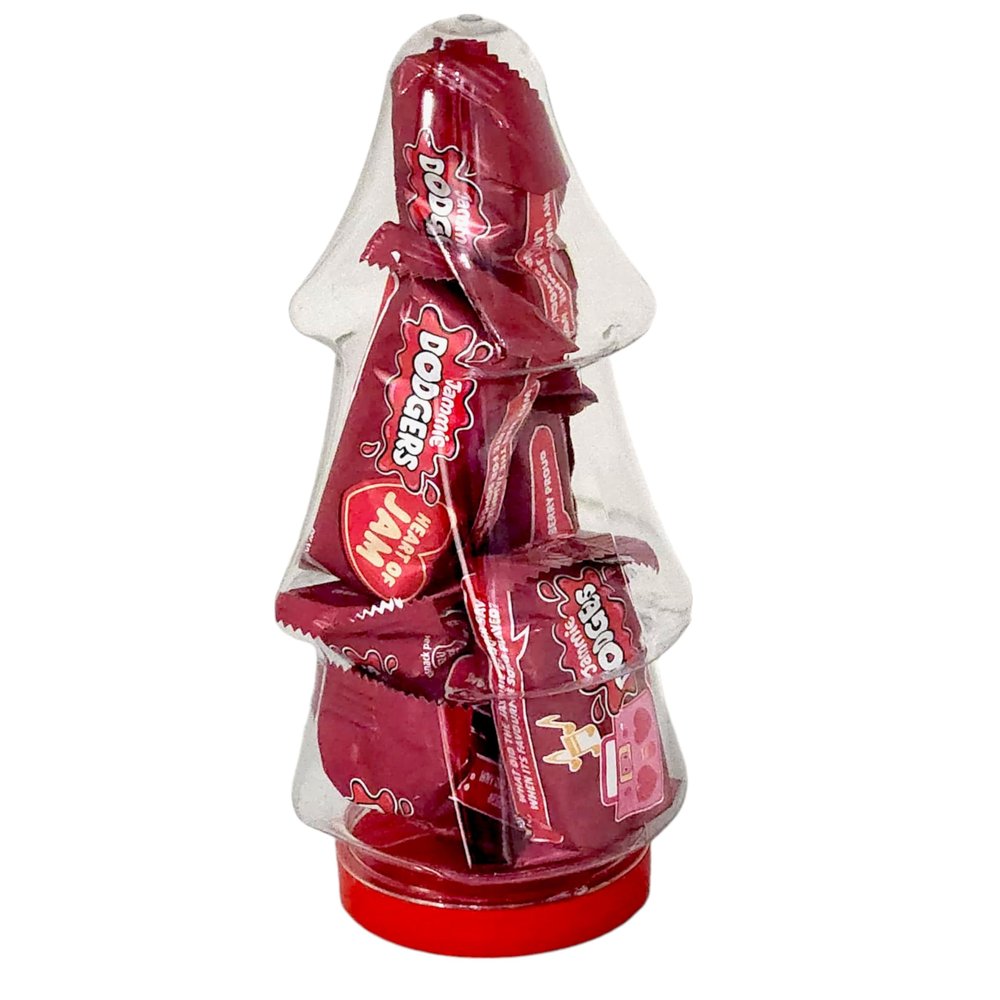 Jammie Dodgers Christmas Tree Jar, 6 x 20g Biscuits, Festive Holiday Treat Shortcake Biscuits with Raspberry Flavoured Jam