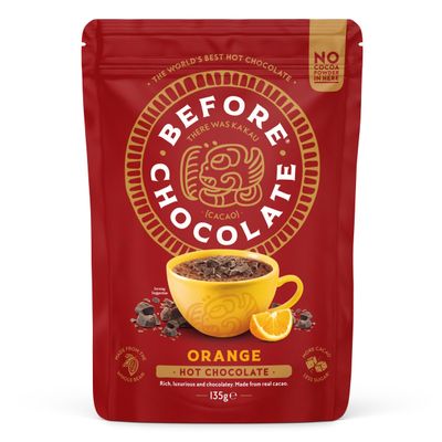 Before Chocolate - Orange Hot Chocolate 135g, Made From Whole Cacao Bean - Dairy, Gluten, Nut & SOYA Free