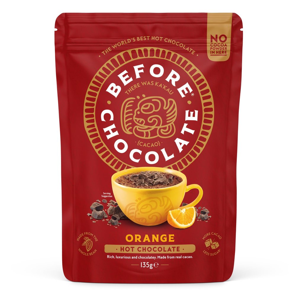 Before Chocolate - Orange Hot Chocolate 135g, Made From Whole Cacao Bean - Dairy, Gluten, Nut & SOYA Free