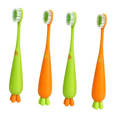 Healeved Kids Manual Toothbrush Set 4pcs Soft Bristle Cartoon Carrot and Radish Design Ergonomic Handle Daily Use Toothbrushes for Boys and Girls Travel and Home Oral Care