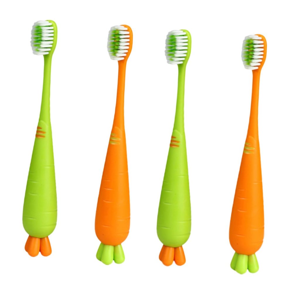 Healeved Kids Manual Toothbrush Set 4pcs Soft Bristle Cartoon Carrot and Radish Design Ergonomic Handle Daily Use Toothbrushes for Boys and Girls Travel and Home Oral Care