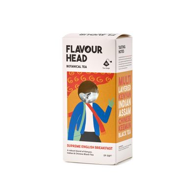 Flavour Head Supreme English Breakfast I Kenyan, Indian Assam and Chinese Keemun Black Tea I 15 Tea Bags, 52.5g
