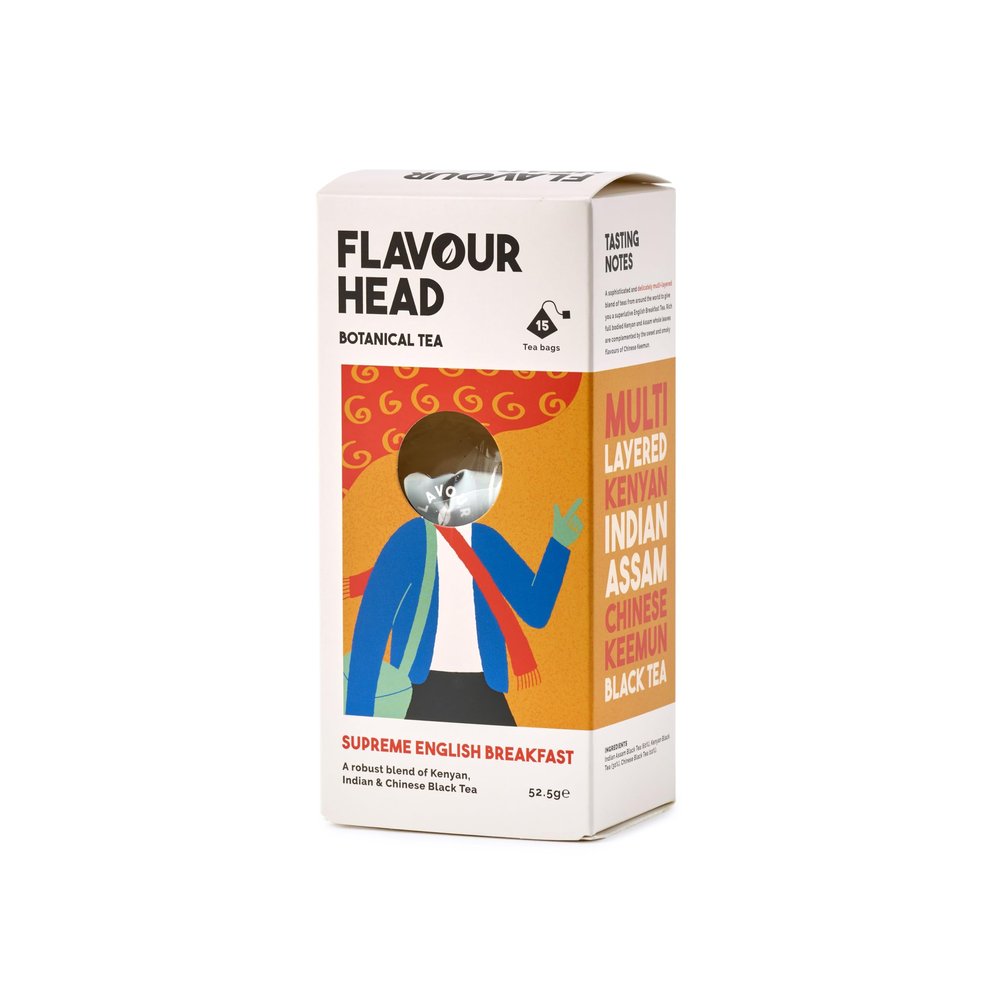 Flavour Head Supreme English Breakfast I Kenyan, Indian Assam and Chinese Keemun Black Tea I 15 Tea Bags, 52.5g