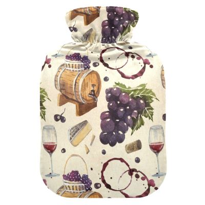 Hot Water Bottle with Cover, Old Grape Wine 2L Leakproof Hot Water Bag for Hand Feet Warmer, Neck, Shoulder, Back, Muscle Pain Relief, Cold Compress