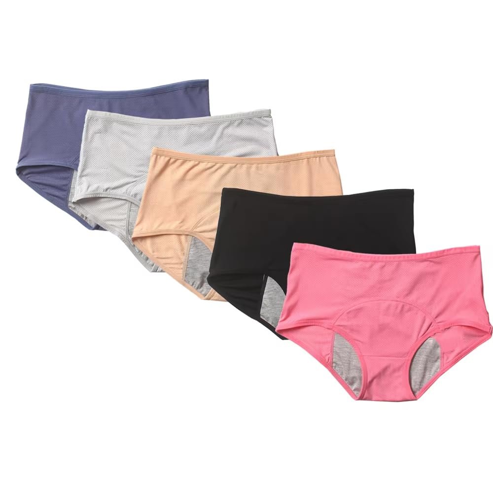 Absorbent Postpartum Knickers Leak Proof Period Panties Teenage Girls First Starter Kit Heavy Flow Panty Breathable Underwear Briefs 5Pcs Multicolor 7XL
