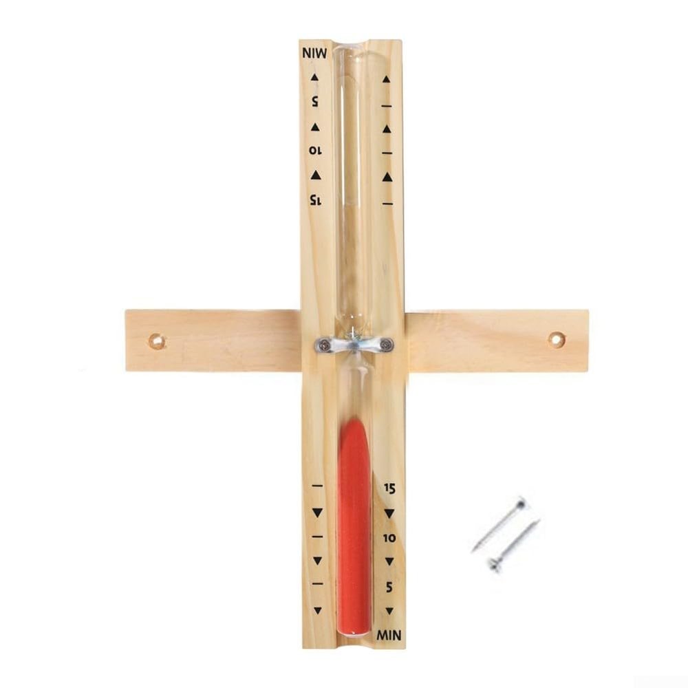 Precision Timing Sandglass for Sauna Room, 15 Min Hourglass Timer, Wooden Frame (Red)