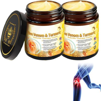 Turanu Bee Venom Turmeric Treatment Cream, Professional Bee Venom Joint Therapy Pain Relief Gel, New Zealand Bee Venom Joint Relief Gel Effective Relief for Back, Neck, Hands, Knee (2 Pcs)