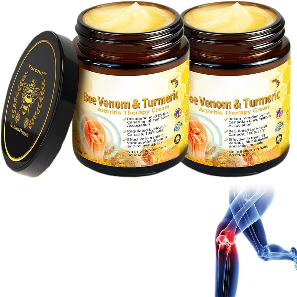 Turanu Bee Venom Turmeric Treatment Cream, Professional Bee Venom Joint Therapy Pain Relief Gel, New Zealand Bee Venom Joint Relief Gel Effective Relief for Back, Neck, Hands, Knee (2 Pcs)