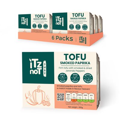 iTz noT JUST TOFU  Smoked Paprika Tofu (Pack of 6 x 280g) | Vegan Plant-Based Protein | Gluten-Free, Low Carb, Low Fat | High Protein Tofu with Nigari | Smoky Seasoned Tofu for Cooking & Meal Prep