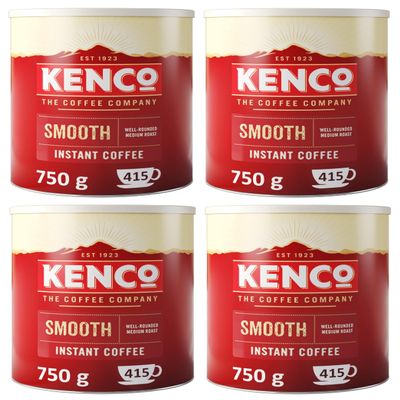Kenco Smooth Instant Coffee 750g Tin (Pack of 4)