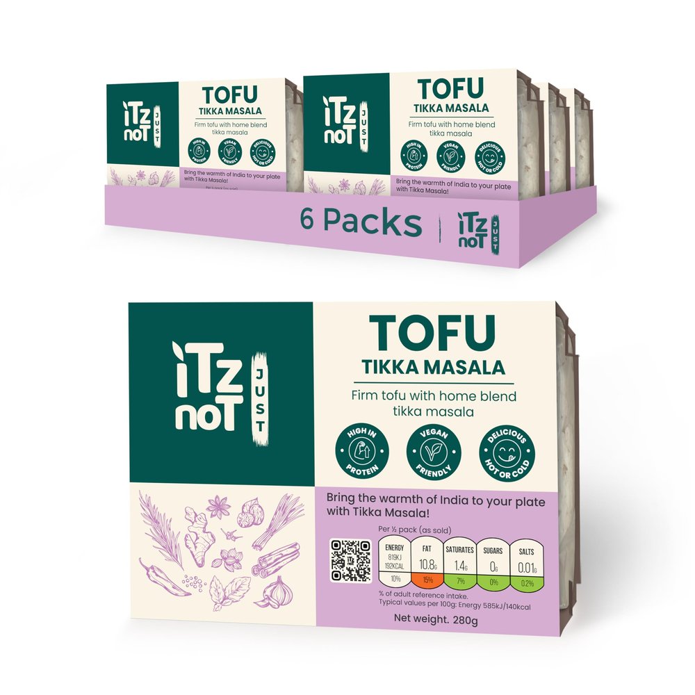iTz noT JUST TOFU - Tikka Masala (Pack of 6, 280g) | Vegan Tikka Masala with High Protein Tofu | Gluten-Free, Low Fat, Low Carb, Plant-Based Ready Meal | Indian Curry Inspired Vegan Dish