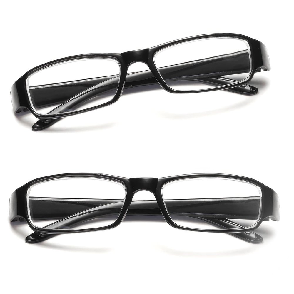 2 Pack Reading Glasses Readers Value, Square Reading Glasses Eyeglasses Readers Classic Everyday Use, Spring Hinges Arm Rectangular Frame Scratch Resistant Spectacles for Mens Womens (Black, 1.5, x)