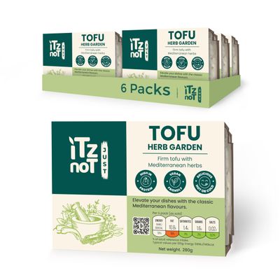 iTz noT JUST TOFU  Herb Garden (Pack of 6, 280g) | Vegan High Protein Tofu | Gluten Free | Low Fat & Low Carb | Plant Based Nigari Tofu | Herb Flavoured Tofu for Cooking, Salads & Healthy Meals