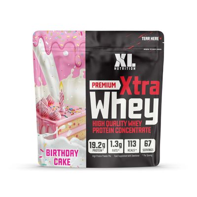 XL Nutrition Whey Protein Powder | High Protein, Low Carbohydrates | 67 Servings, 2kg | Suitable for Vegetarians | Ideal for Muscle Building, Recovery Support (Birthday Cake Flavour)