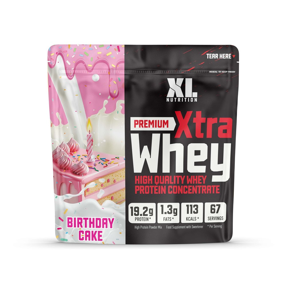 XL Nutrition Whey Protein Powder | High Protein, Low Carbohydrates | 67 Servings, 2kg | Suitable for Vegetarians | Ideal for Muscle Building, Recovery Support (Birthday Cake Flavour)