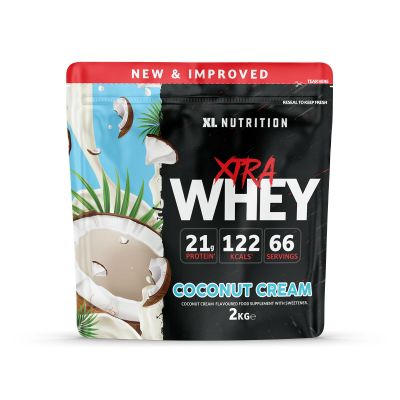XL Nutrition Whey Protein Powder | High Protein, Low Carbohydrates | 67 Servings, 2kg | Suitable for Vegetarians | Ideal for Muscle Building, Recovery Support (Coconut Cream)