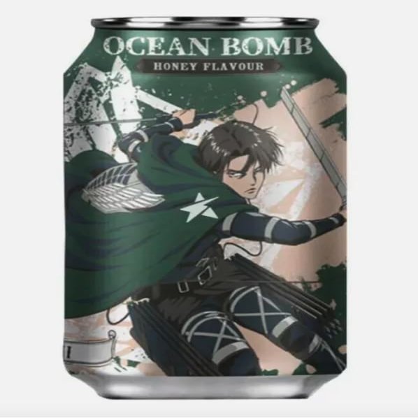 Attack On Titan x Ocean Bomb Sparkling Soda Soft Drink Collection 330ml - Honey Flavour (Levi Ackerman)