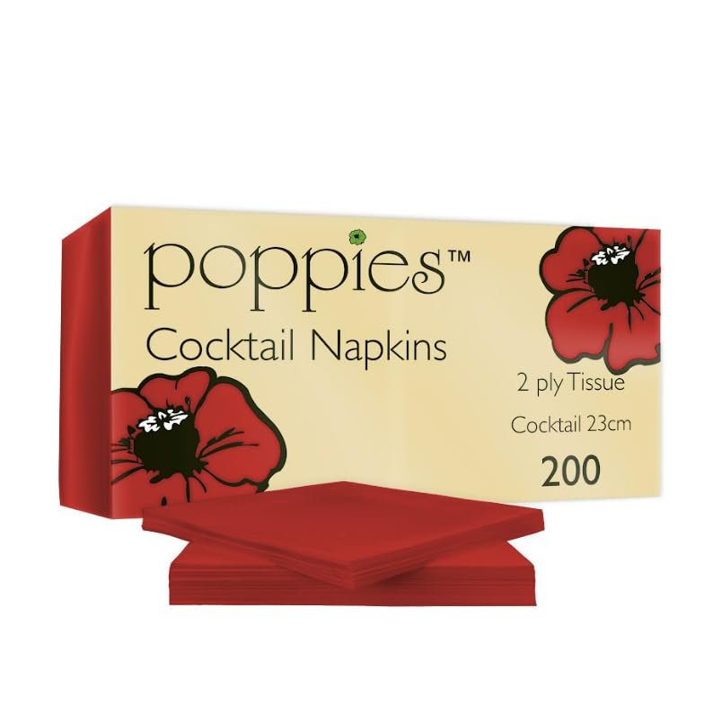 Tezraftaar 600 x Cocktail Paper Napkins Disposable 24cm x 24cm 2Ply Red Serviettes Tissue Paper for Catering Supply Tableware Weddings Christmas Birthday Parties