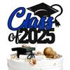 Class of 2025 Cake Topper, Congrats Grad 2025 Graduation Cake Decor, High School/College Graduate Celebration Party Decoration Supplies, Black and Blue Glitter view 1
