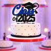 Class of 2025 Cake Topper, Congrats Grad 2025 Graduation Cake Decor, High School/College Graduate Celebration Party Decoration Supplies, Black and Blue Glitter view 4