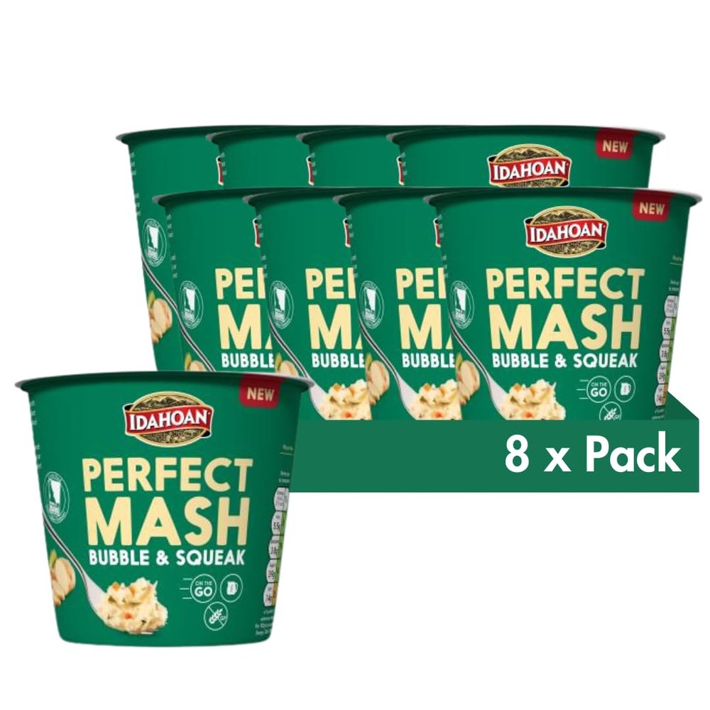 Idahoan Mashed Potato Pots 55g - Dried Potato Mash Vegetarian and Gluten Free Instant Potato Pot Cooks in 1 Minute, Quick Lunch, Bulk Ready to Eat (Pack of 8, Bubble and Squeak)