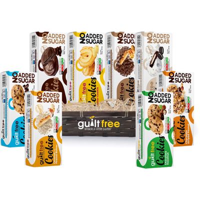 GuiltFree Sugar Free Cookies Basket, 8 Flavours Assorted Biscuit Variety Pack, Diabetic Sugar Free Hamper Cookie Biscuits Snack Gift Hamper Box MultiPack of 4-1.1KG