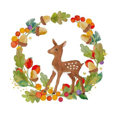 20 Napkins Autumn Deer in Autumn Wreath as Table Decoration Paper Napkins with Motif Also for Decoupage and Decoupage 33 x 33 cm