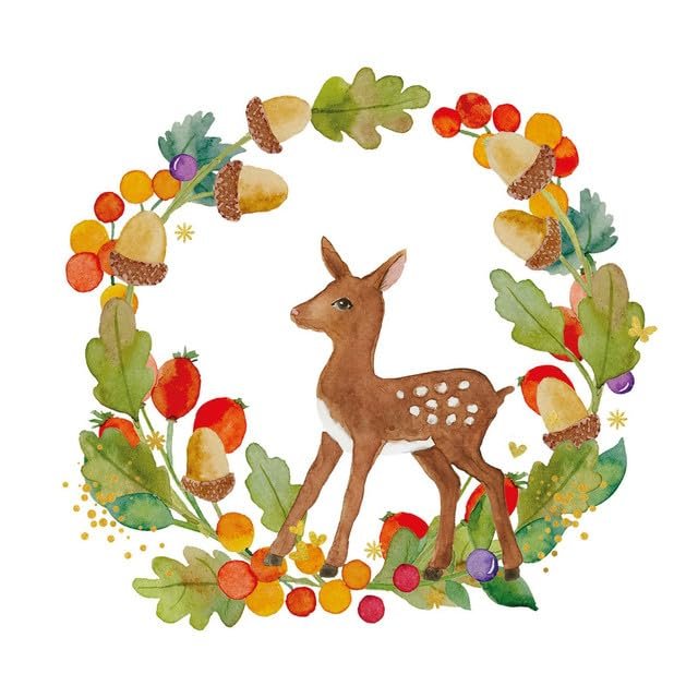 20 Napkins Autumn Deer in Autumn Wreath as Table Decoration Paper Napkins with Motif Also for Decoupage and Decoupage 33 x 33 cm