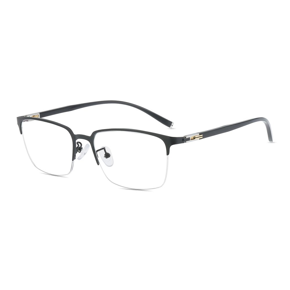 HELES Business Men Half Rim Reading Glasses Anti-Reflection Polycarbonate Blue Light Blocking Single Vision Computer Glasses-Black||+0.50 Strength