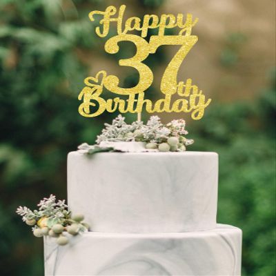 37 Birthday Cake Toppers-Gold Glitter, 37th Cake Topper for Men,37 Cake Topper For Women, 37th birthday decorations,37th Birthday Cake Topper Thirty seven