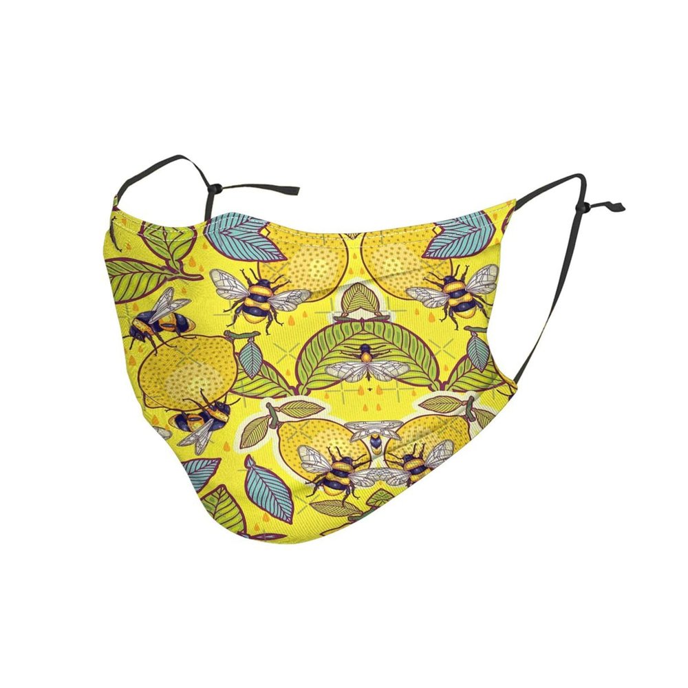 Yellow Lemon and Bee Adult Dust Mask Cover - Breathable, Adjustable for Outdoor, Camping, Running, Traveling, Work, and Daily Use