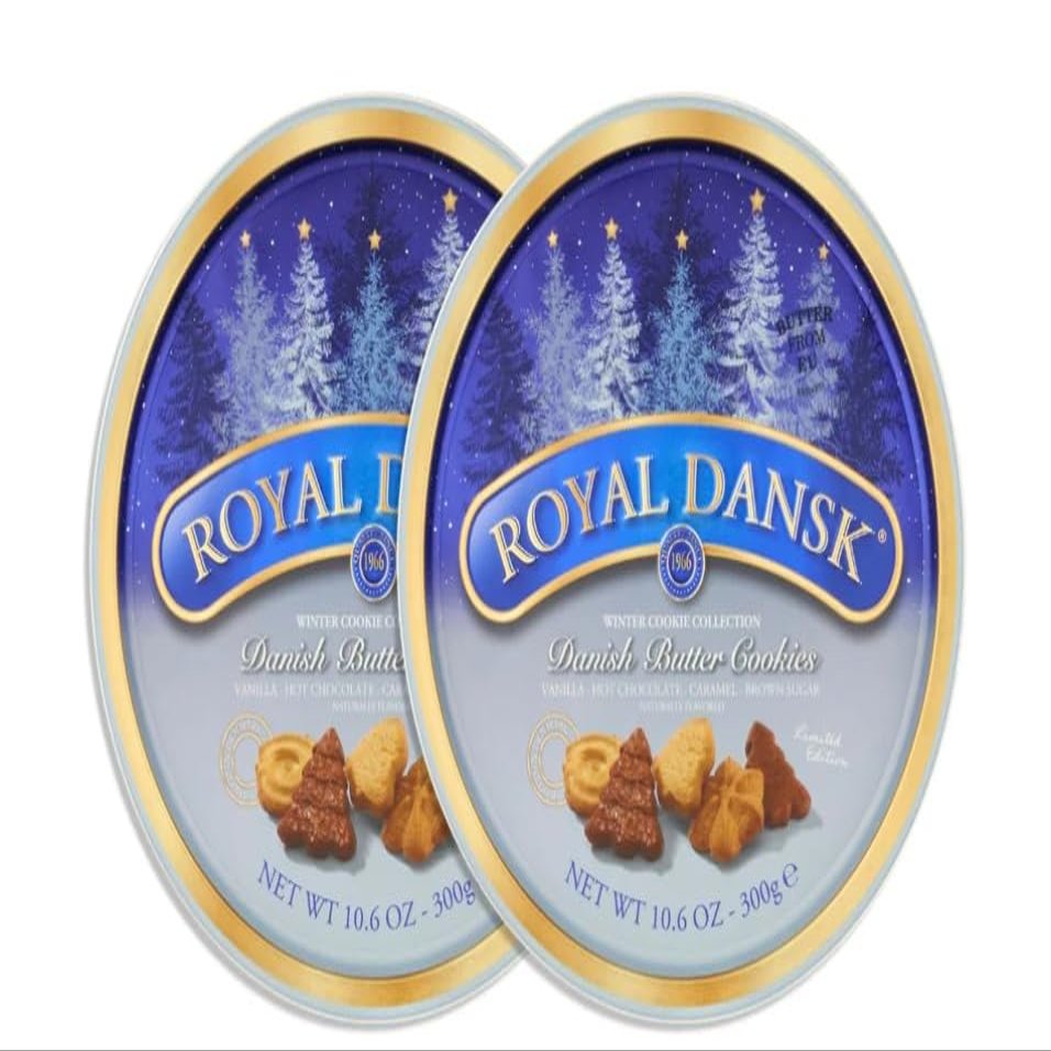The Original Danish Recipe Butter Cookies Assortment, Royal DansK Danish Chocolate Biscuits Tin 300G (16 Ounce), Perfect Chritsmas Gift for friends and family, Gift Box for Women, Men & Kids (2 Tins)