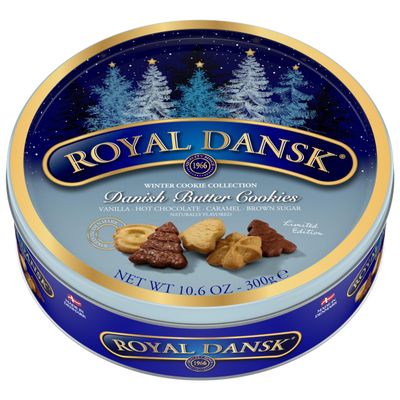 The Original Danish Recipe Butter Cookies Assortment, Royal DansK Danish Chocolate Biscuits Tin 300G (16 Ounce), Perfect Chritsmas Gift for friends and family, Gift Box for Women, Men & Kids (1 Tin)