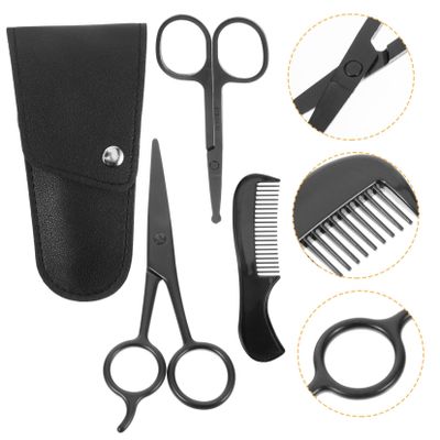 MUSISALY Men's Beard Care Kit Mustache Scissors Steel Shears Comb Pouch for Barber Shops Home